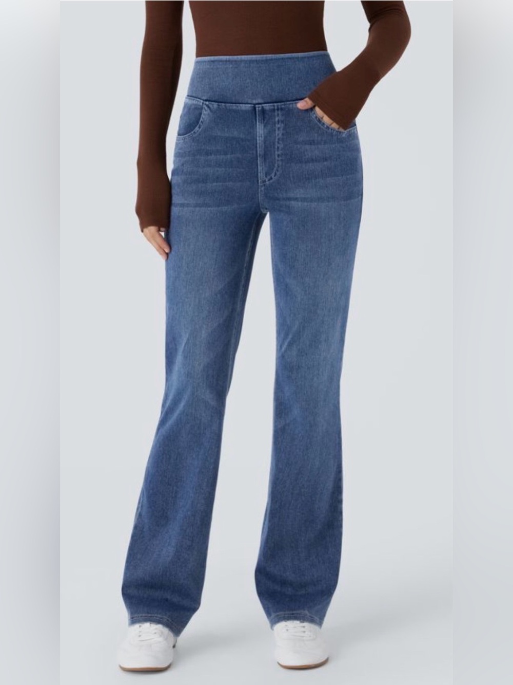 HALARA Flex™ High Waisted Pockets Washed Casual Bootcut Jeans
